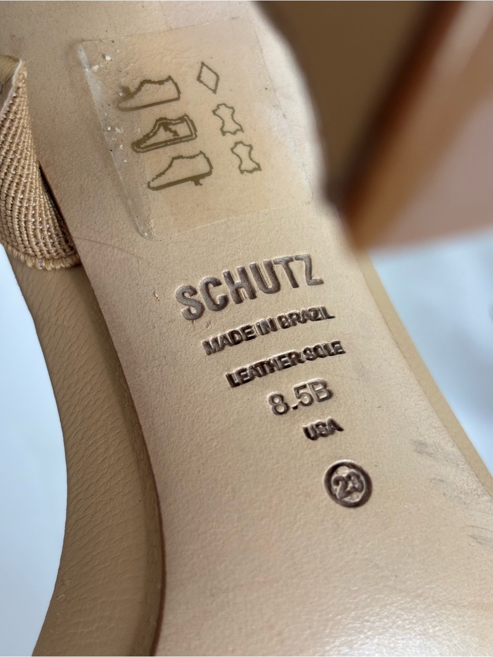 Schutz Laureen Crystal Nude Sandals Block Heel Made in Brazil Size 8.5B - Picture 10 of 13